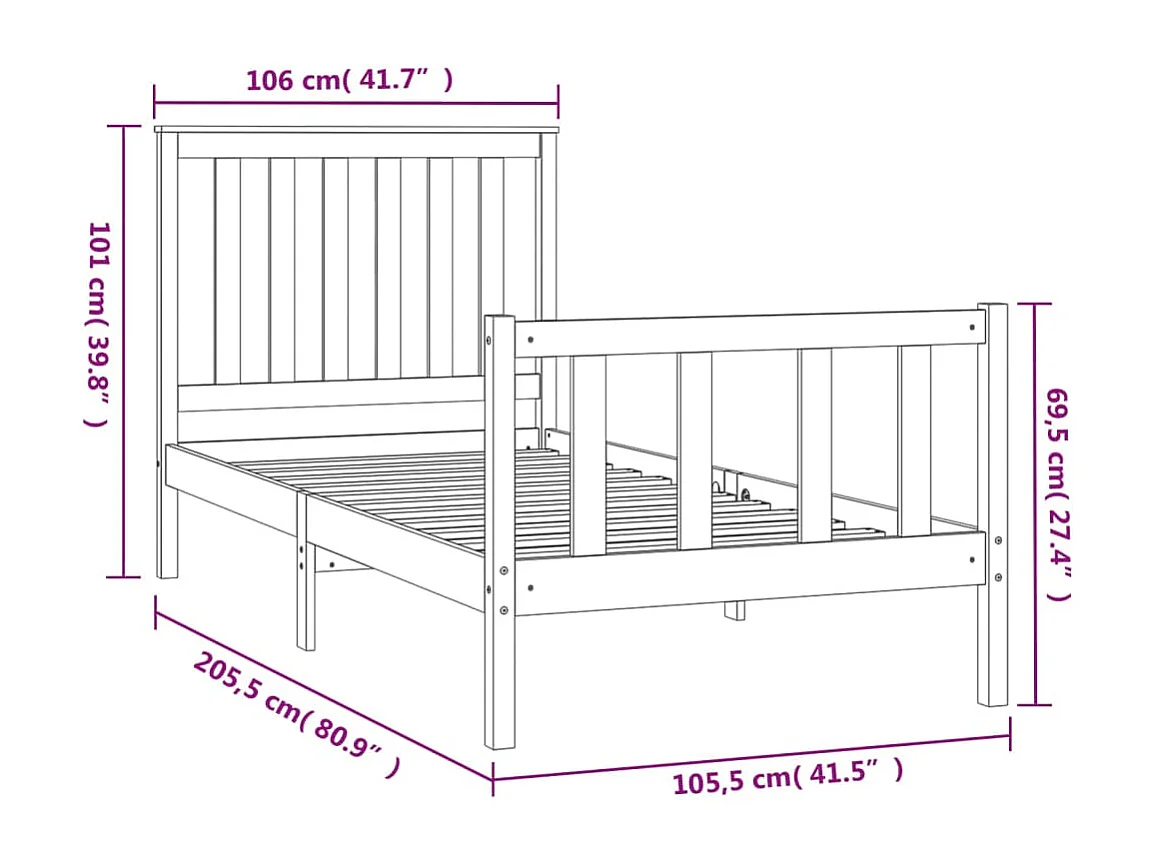Cadre de lit sans matelas blanc 100x200 cm bois de pin massif