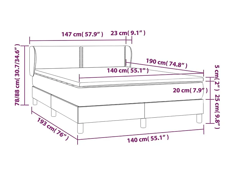 Boxspringbett mit Matratze Schwarz 140x190 cm Stoff