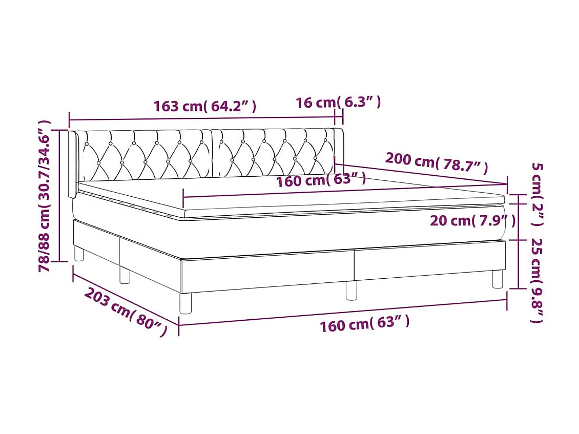 Cama box spring con colchón tela negro 160x200 cm