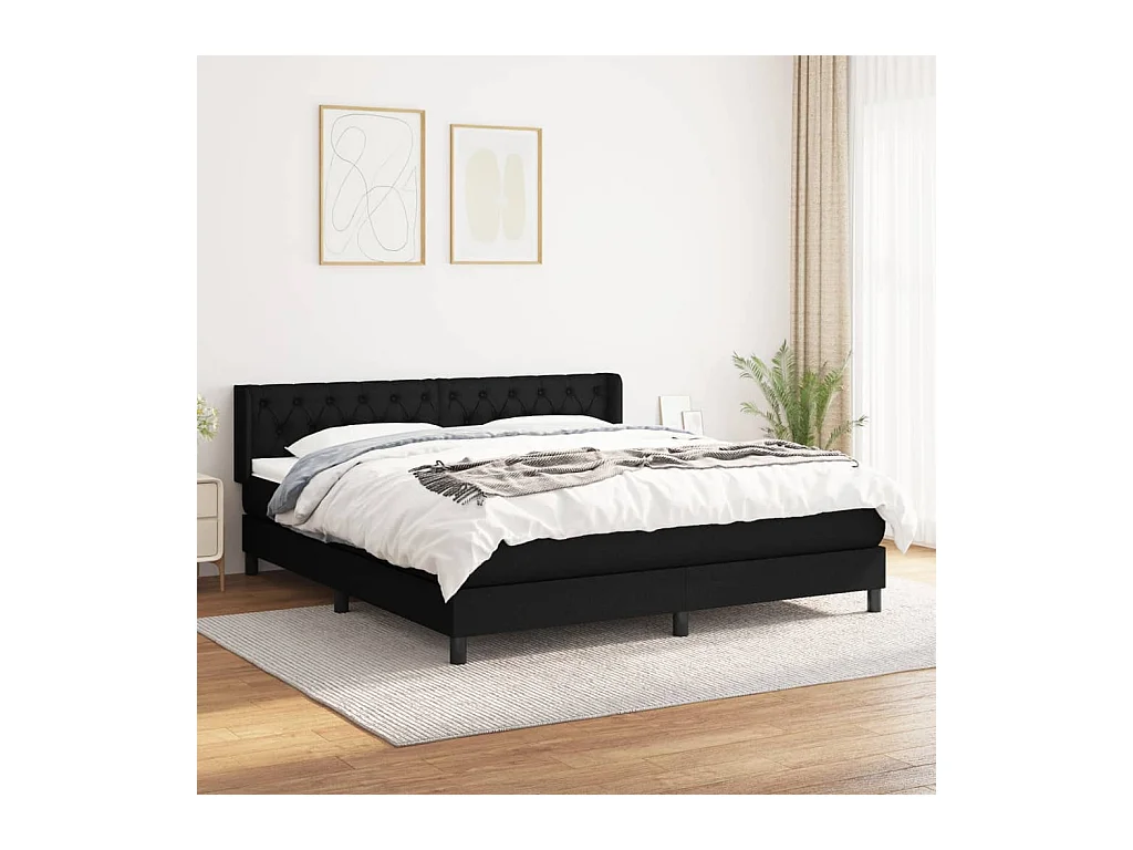 Sommier à lattes de lit avec matelas Noir 160x200 cm Tissu
