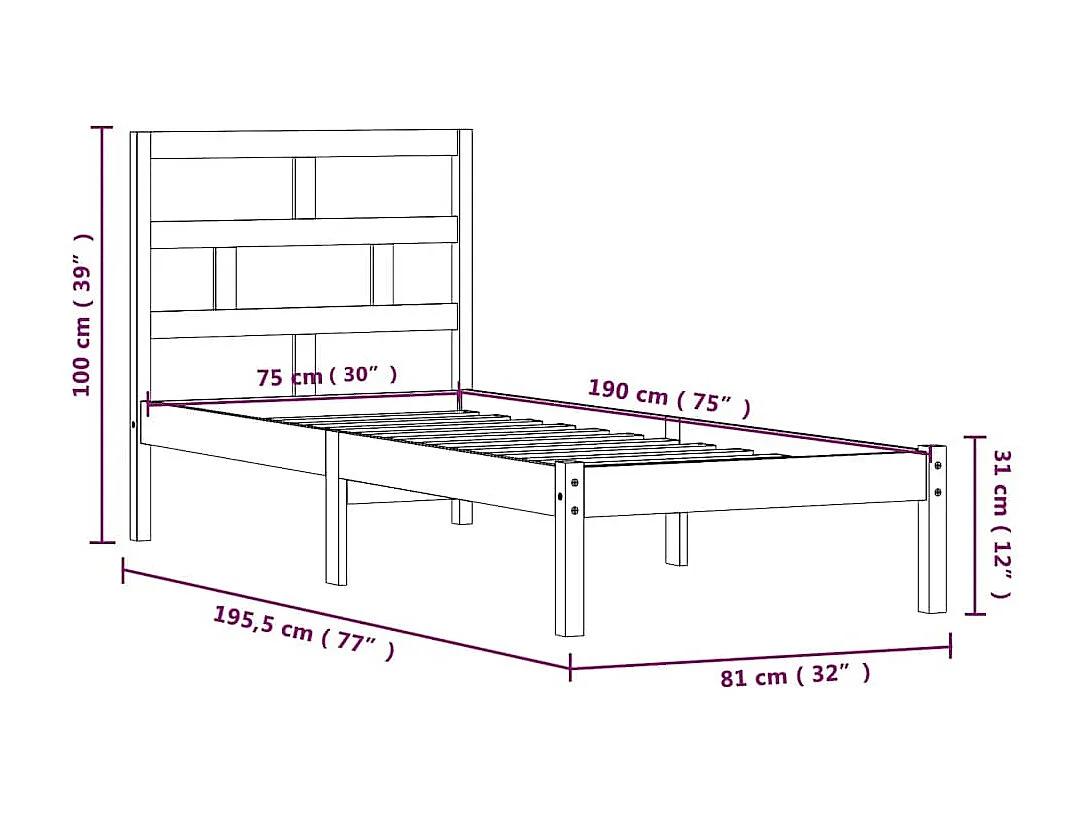 Cadre de lit sans matelas bois massif
