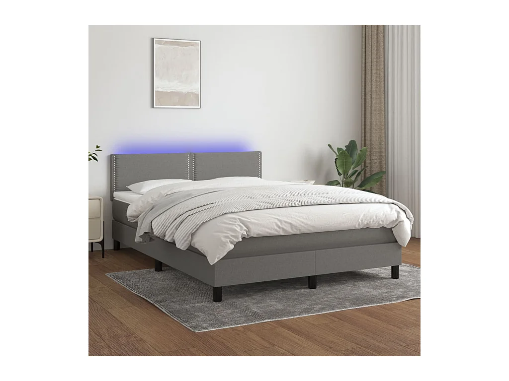 Sommier à lattes de lit et matelas et LED Gris foncé 140x190 cm