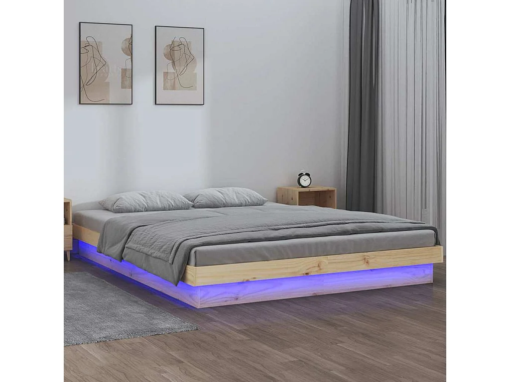 Estrutura cama king size c/ luzes LED 150x200 cm madeira maciça
