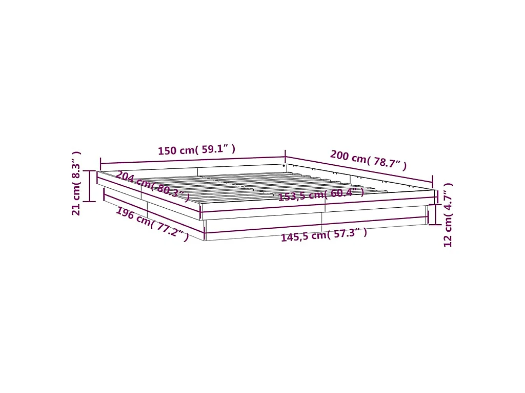 Estrutura cama king size c/ luzes LED 150x200 cm madeira maciça