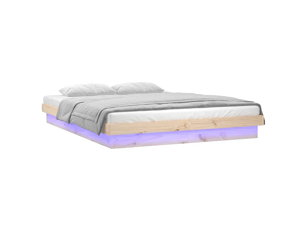 Estrutura cama king size c/ luzes LED 150x200 cm madeira maciça