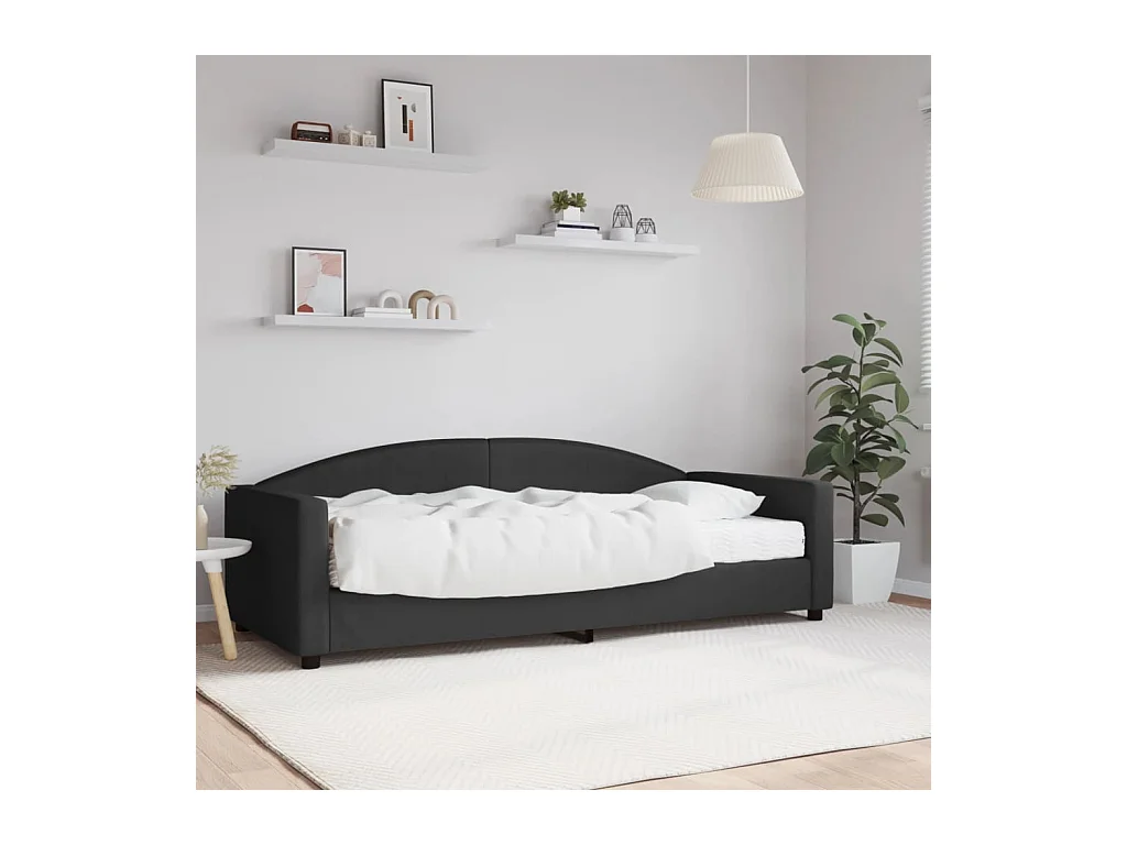 Lit de jour avec matelas noir 90x200 cm tissu