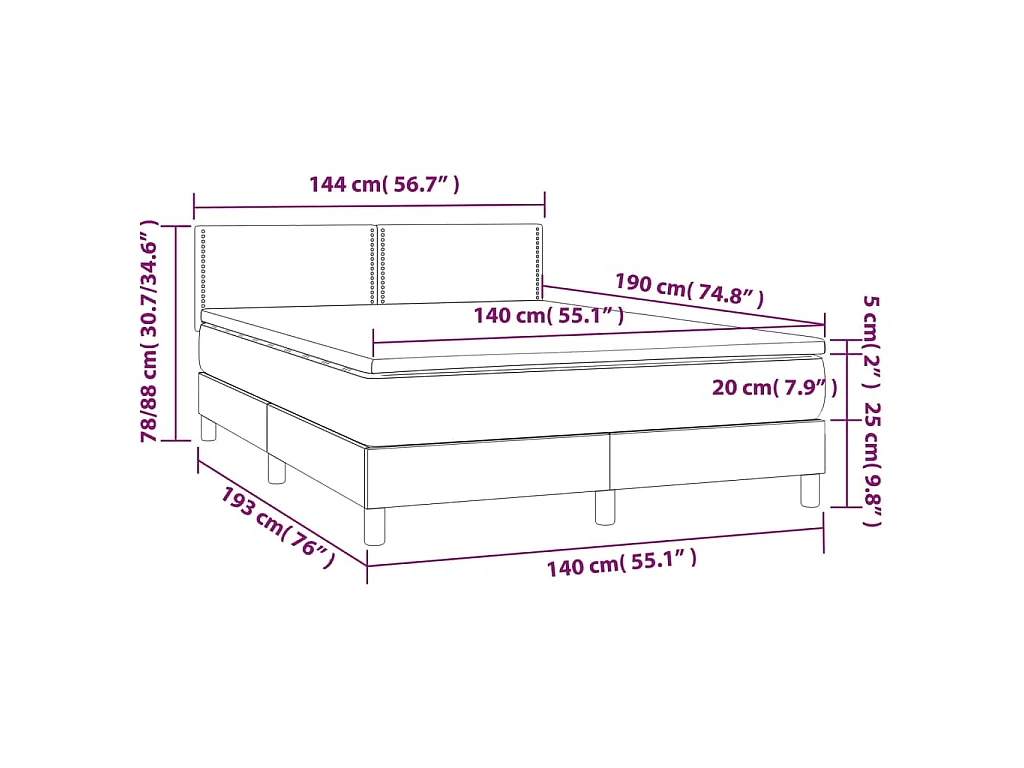 Boxspringbett mit Matratze & LED Hellgrau 140x190 cm Stoff