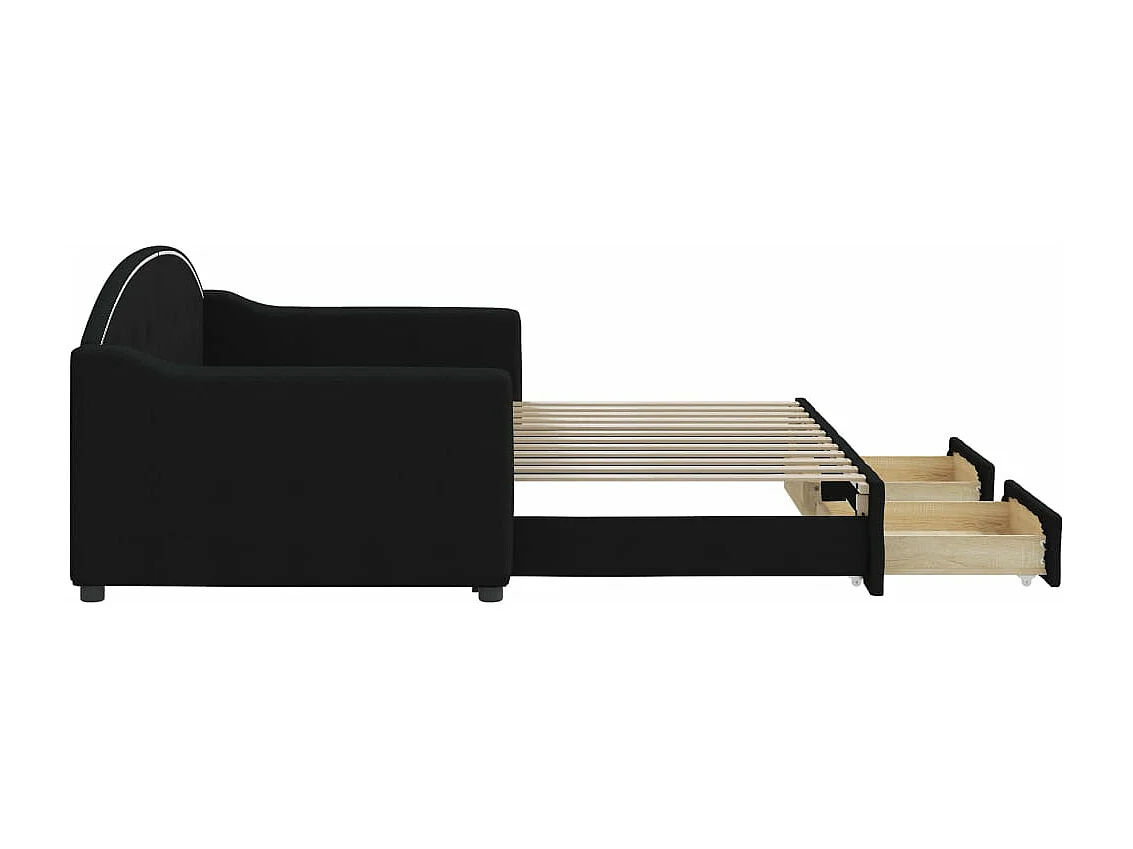 Lit de jour avec gigogne et tiroirs sans matelas noir 90x200 cm