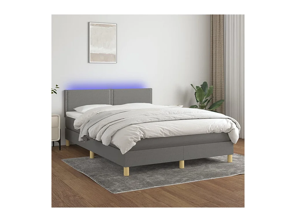 Sommier à lattes de lit et matelas et LED Gris foncé 140x190 cm