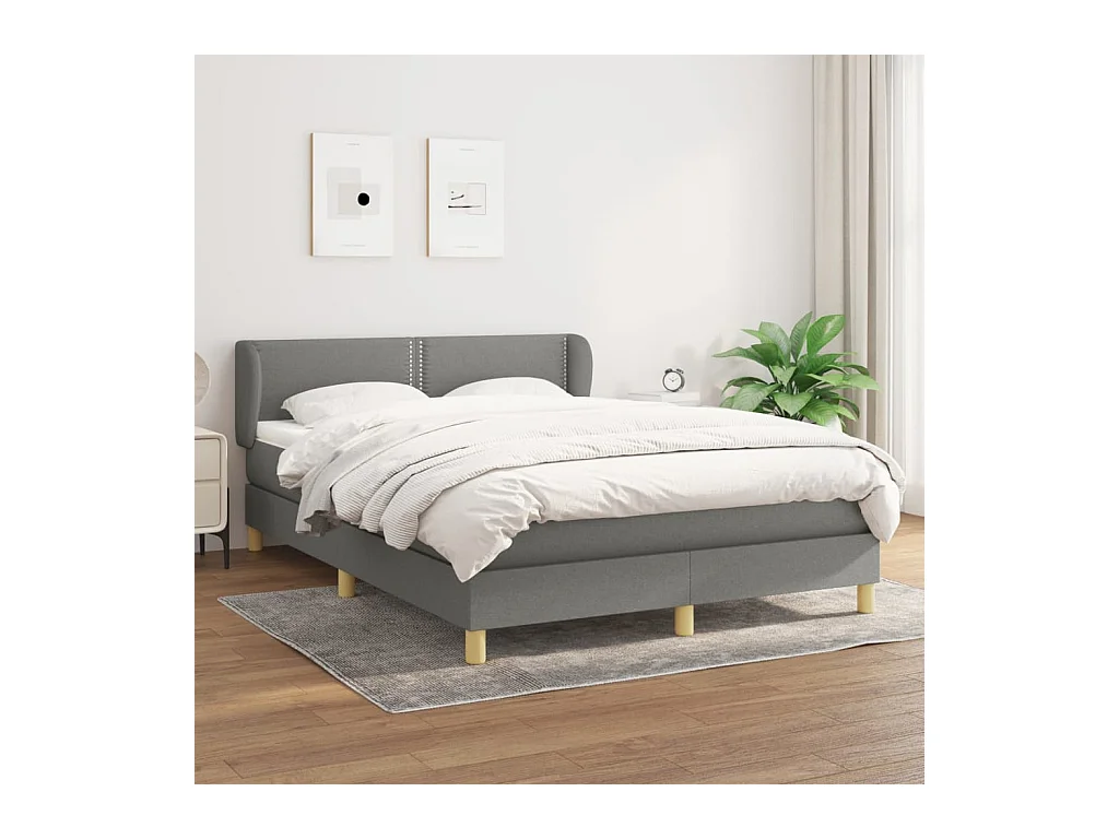 Cama box spring con colchón tela gris oscuro 140x190 cm