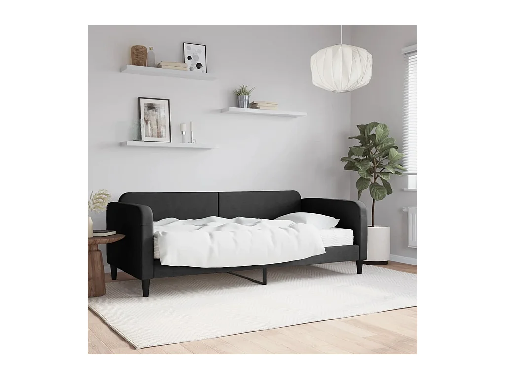 Lit de jour avec matelas noir 90x200 cm tissu
