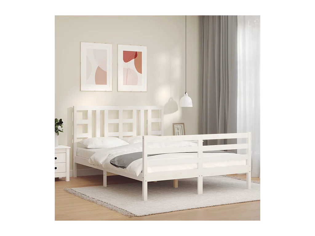 Cadre de lit sans matelas blanc bois de pin massif