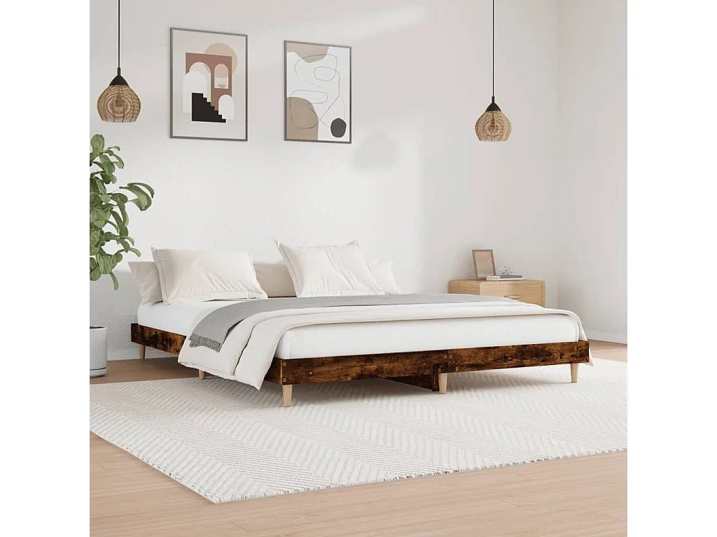 Cadre de lit sans matelas chêne fumé 160x200 cm bois ingénierie