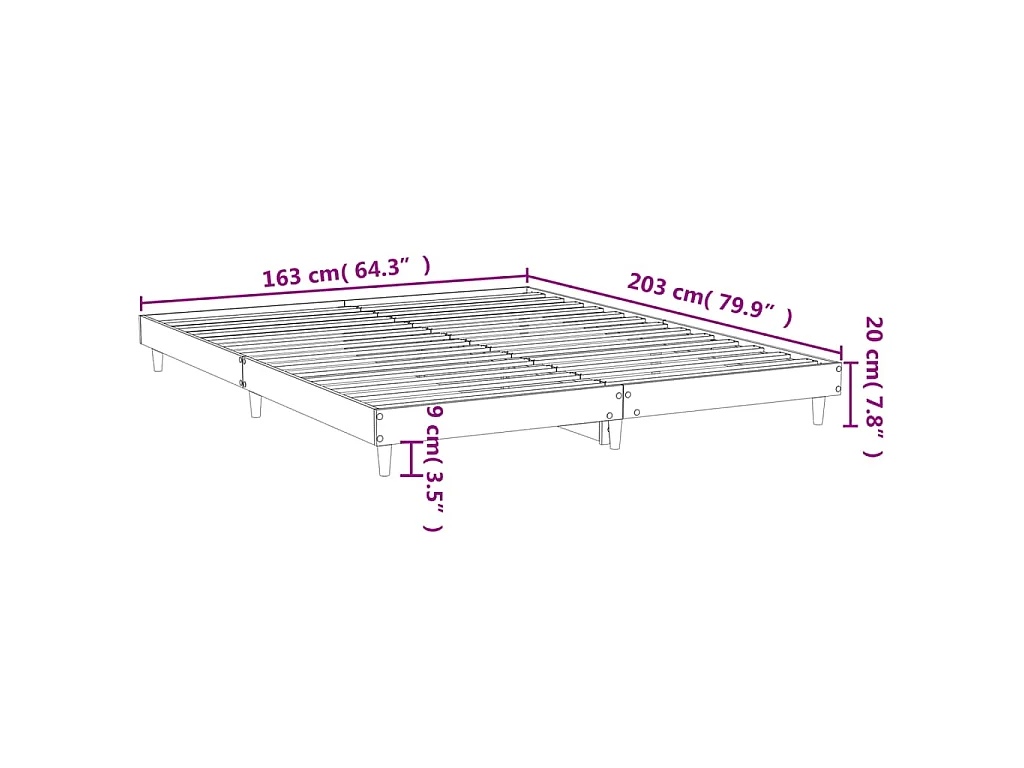 Cadre de lit sans matelas chêne fumé 160x200 cm bois ingénierie