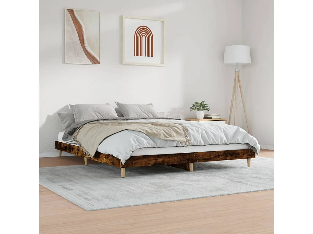 Cadre de lit sans matelas chêne fumé 160x200 cm bois ingénierie