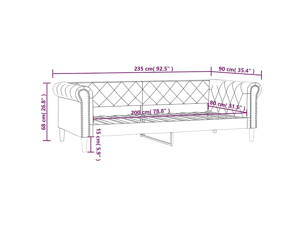 Lit de jour sans matelas noir 80x200 cm similicuir