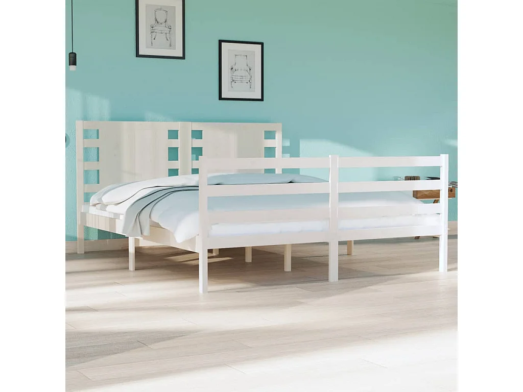 Cadre de lit sans matelas blanc 135x190 cm bois de pin massif