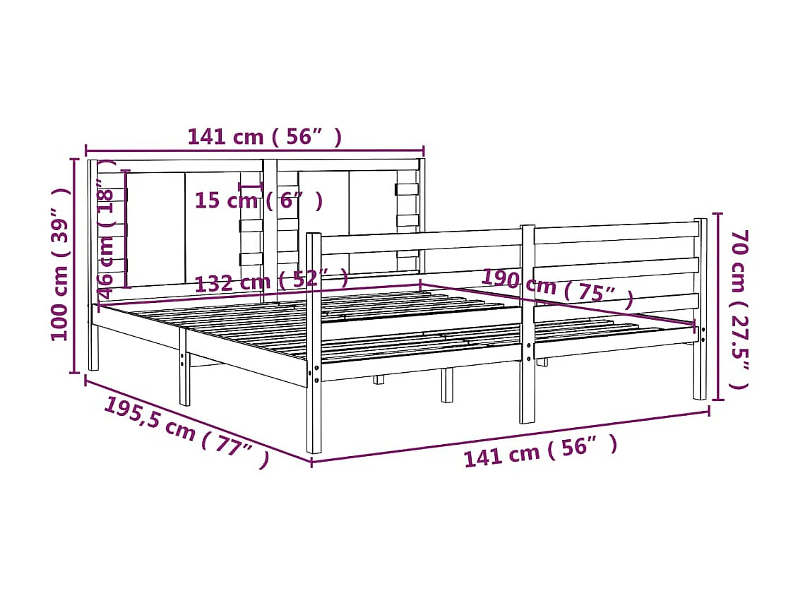 Cadre de lit sans matelas blanc 135x190 cm bois de pin massif