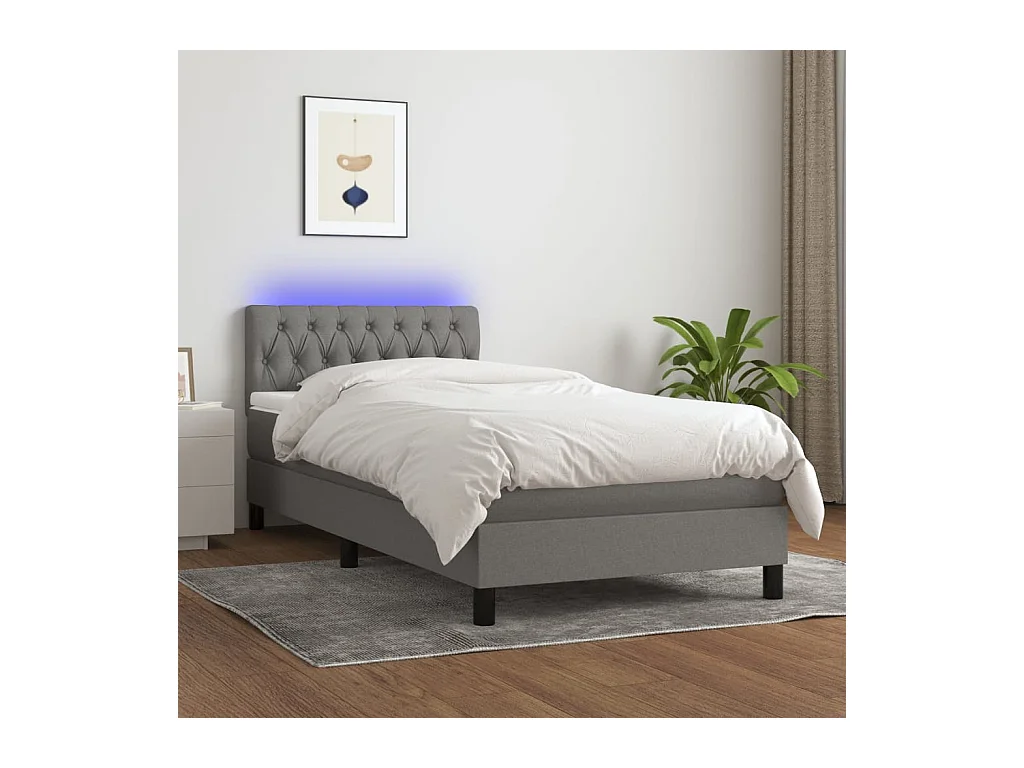 Sommier à lattes de lit avec matelas et LED Gris foncé 90x190cm