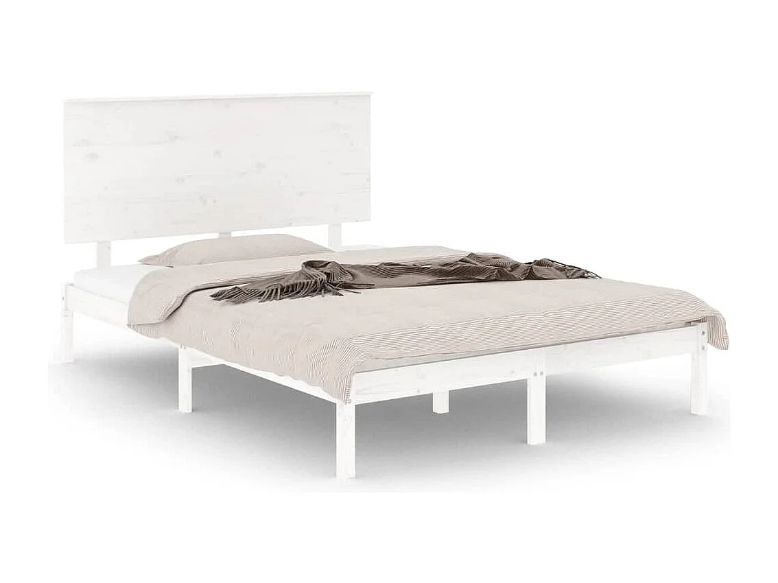 Estructura de cama doble pequeña madera maciza blanca 120x190cm