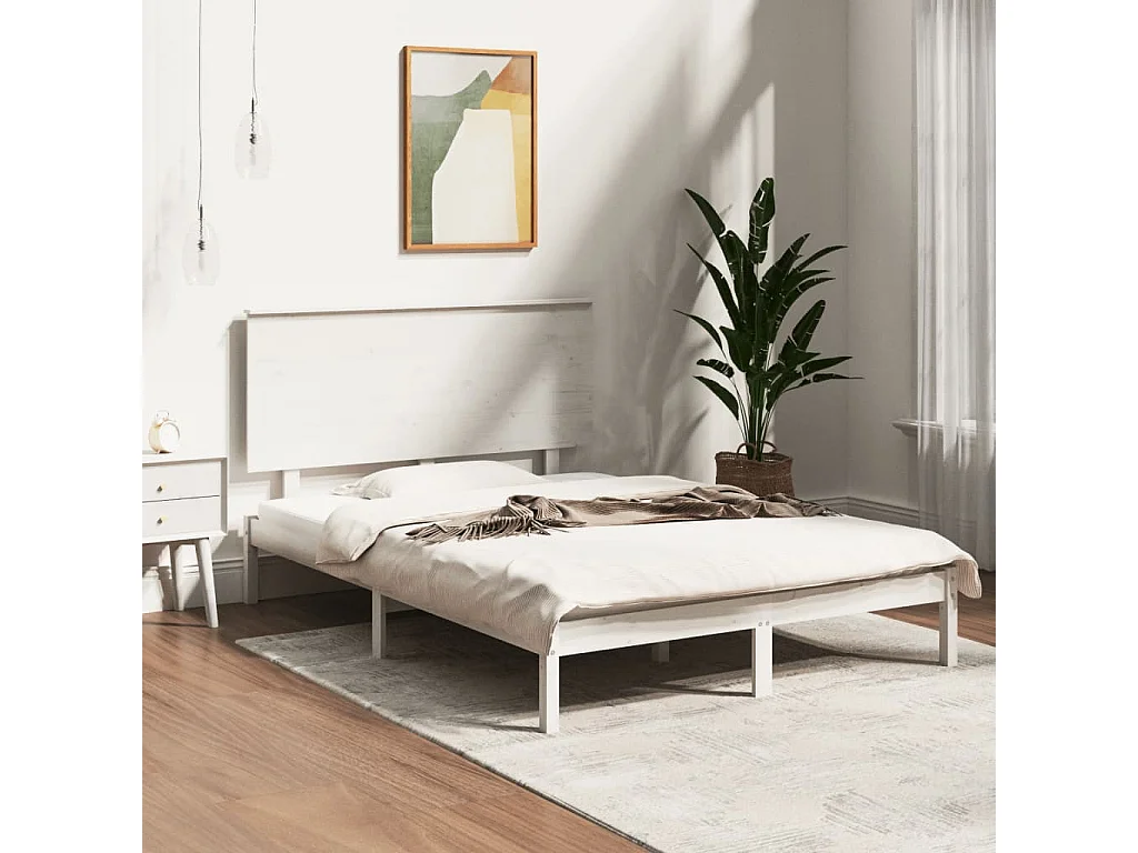 Estructura de cama doble pequeña madera maciza blanca 120x190cm