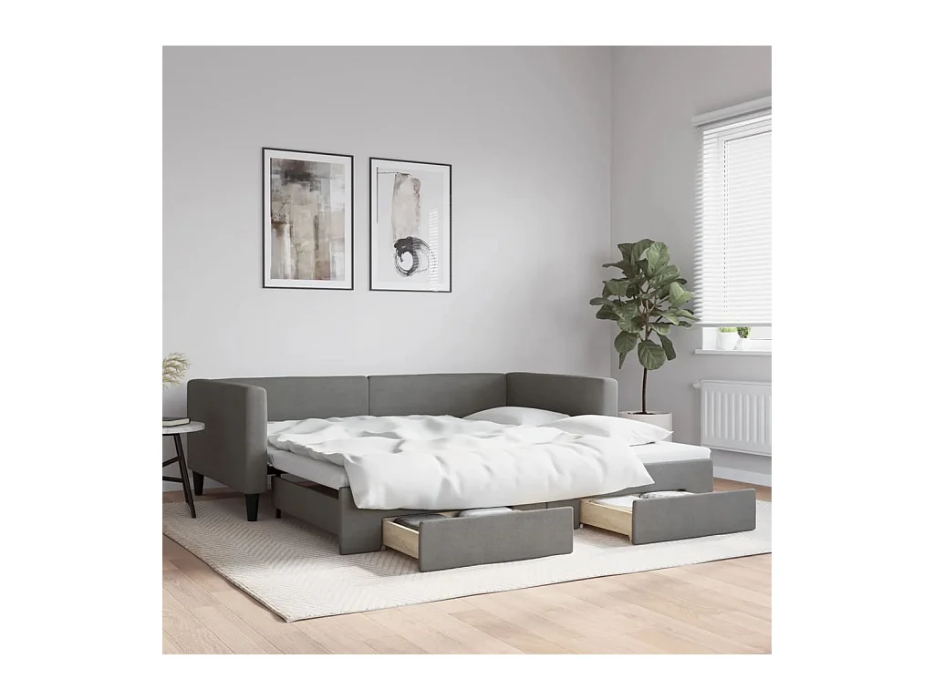 Lit de jour avec gigogne et tiroirs sans matelas 100x200 cm