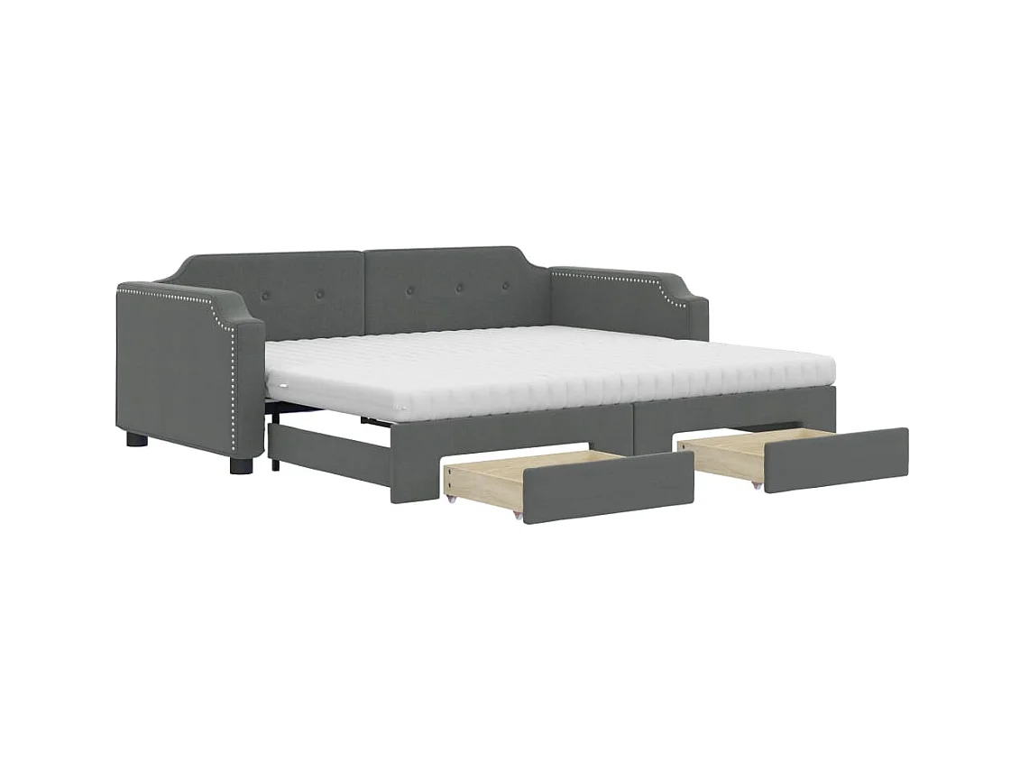 Slaapbank onderschuifbed en lades 90x200 cm stof donkergrijs