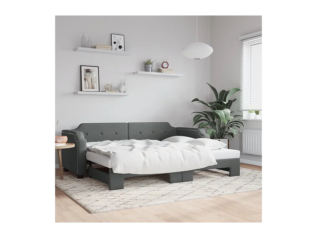 Tagesbett Ausziehbar Dunkelgrau 90x200 cm Stoff