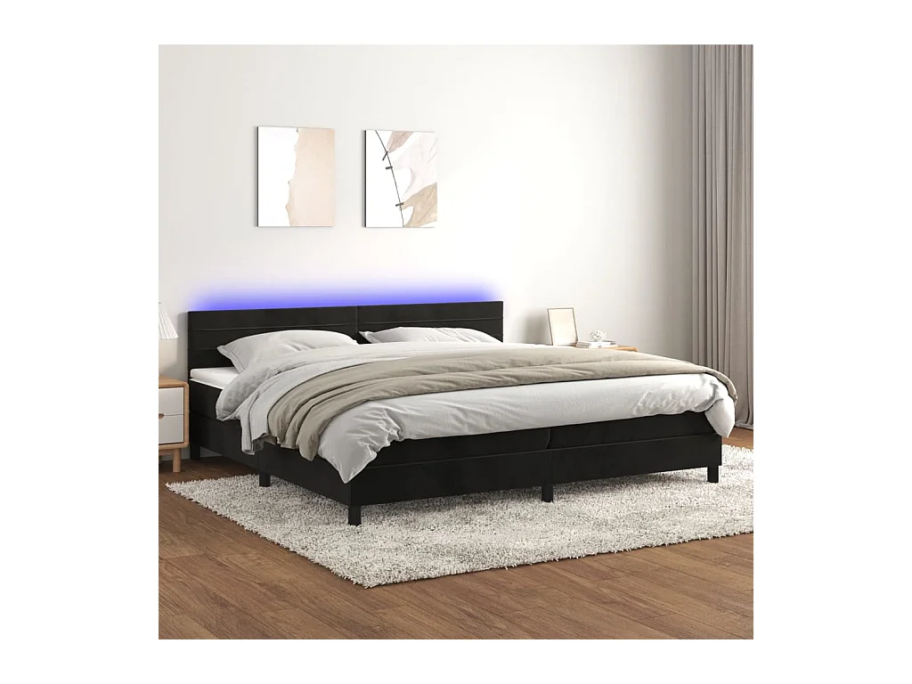 Sommier à lattes de lit avec matelas et LED Noir 200x200 cm