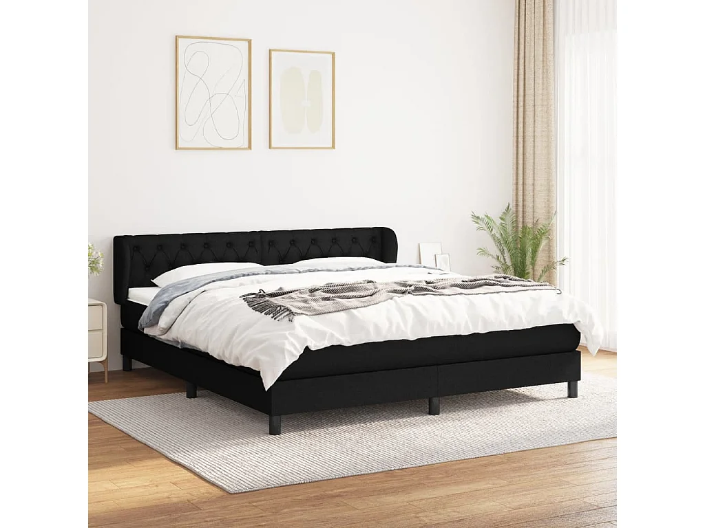 Cama box spring con colchón tela negro 160x200 cm