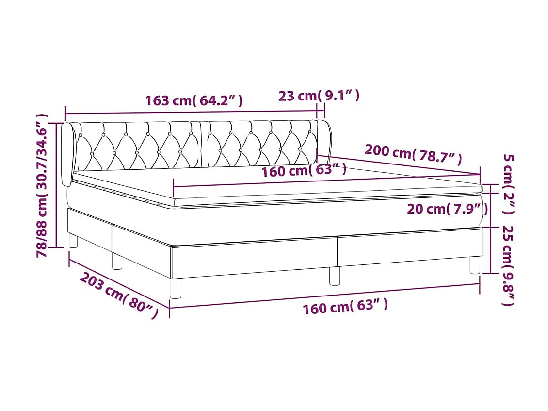 Cama box spring con colchón tela negro 160x200 cm