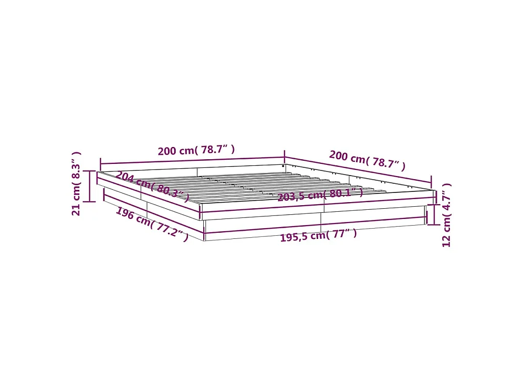 Bedframe LED massief hout 200x200 cm