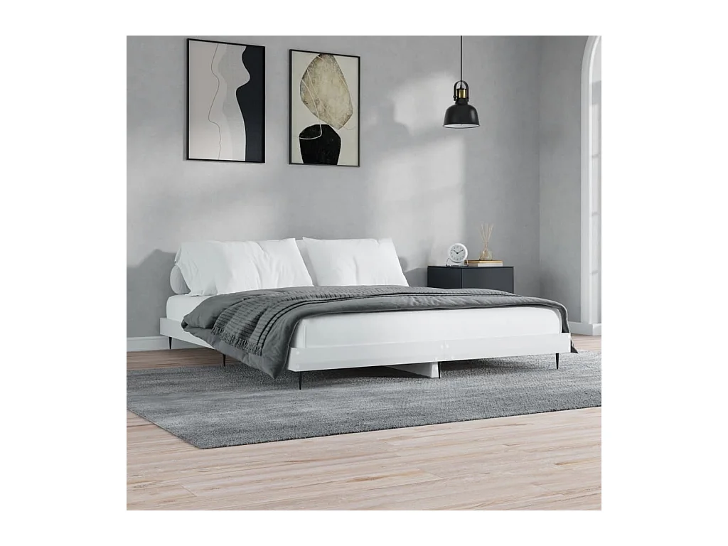 Cadre de lit sans matelas blanc brillant 200x200 cm