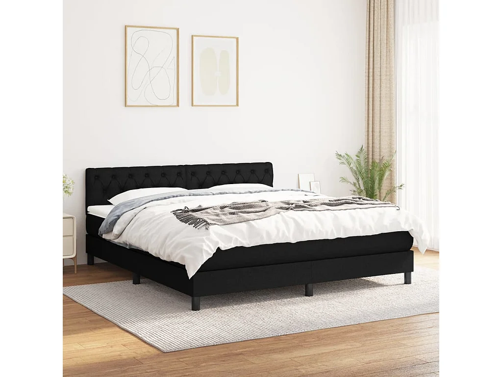 Cama box spring con colchón tela negro 160x200 cm