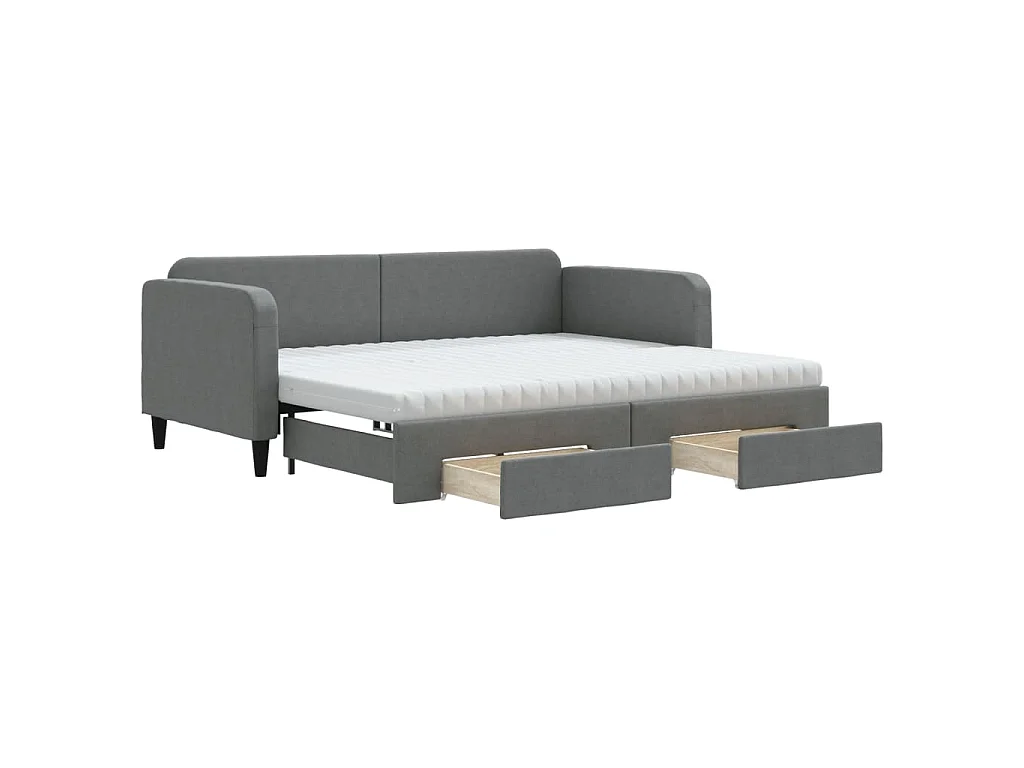 Lit de jour avec gigogne et tiroirs gris foncé 90x200 cm tissu
