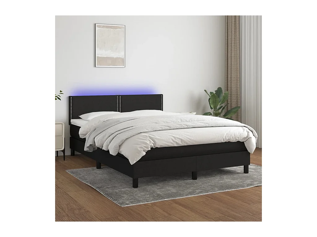 Sommier à lattes de lit avec matelas LED Noir 140x190 cm Tissu