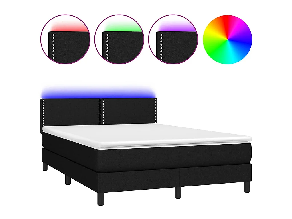 Sommier à lattes de lit avec matelas LED Noir 140x190 cm Tissu