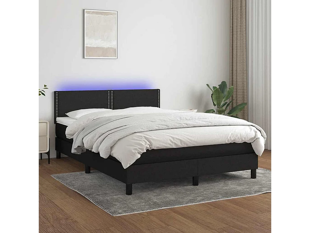 Sommier à lattes de lit avec matelas LED Noir 140x190 cm Tissu