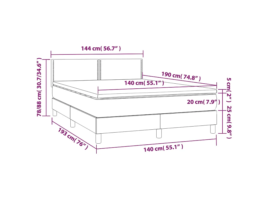 Sommier à lattes de lit avec matelas LED Noir 140x190 cm Tissu
