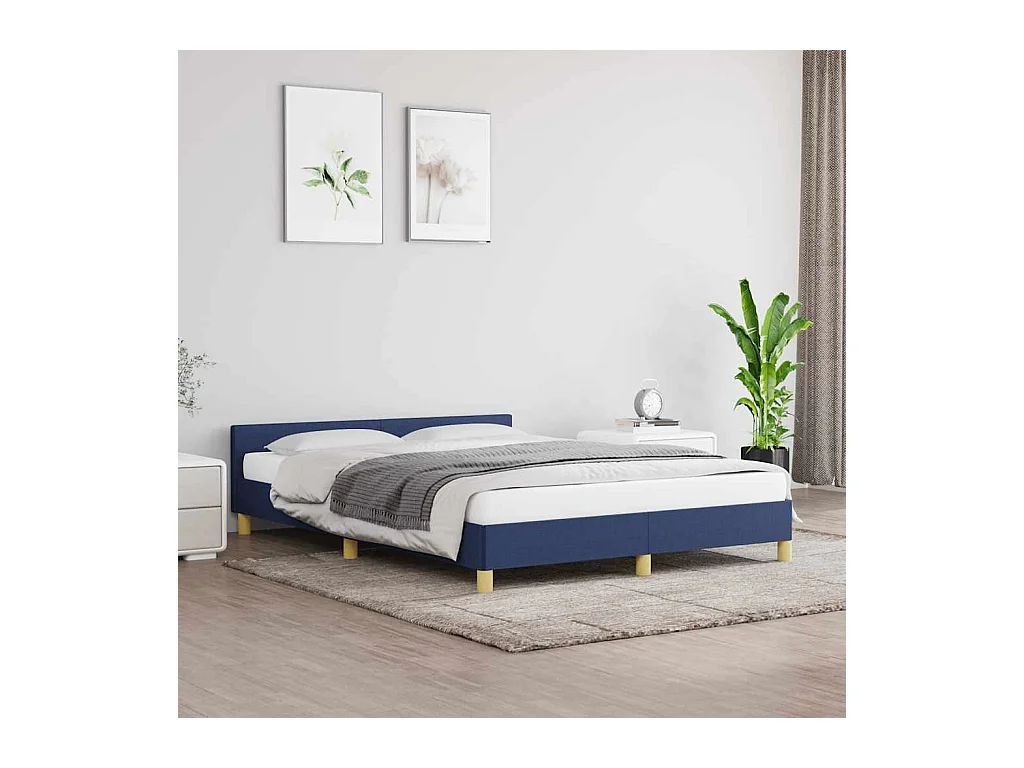 Cadre de lit avec tête de lit sans matelas bleu 140x190cm tissu
