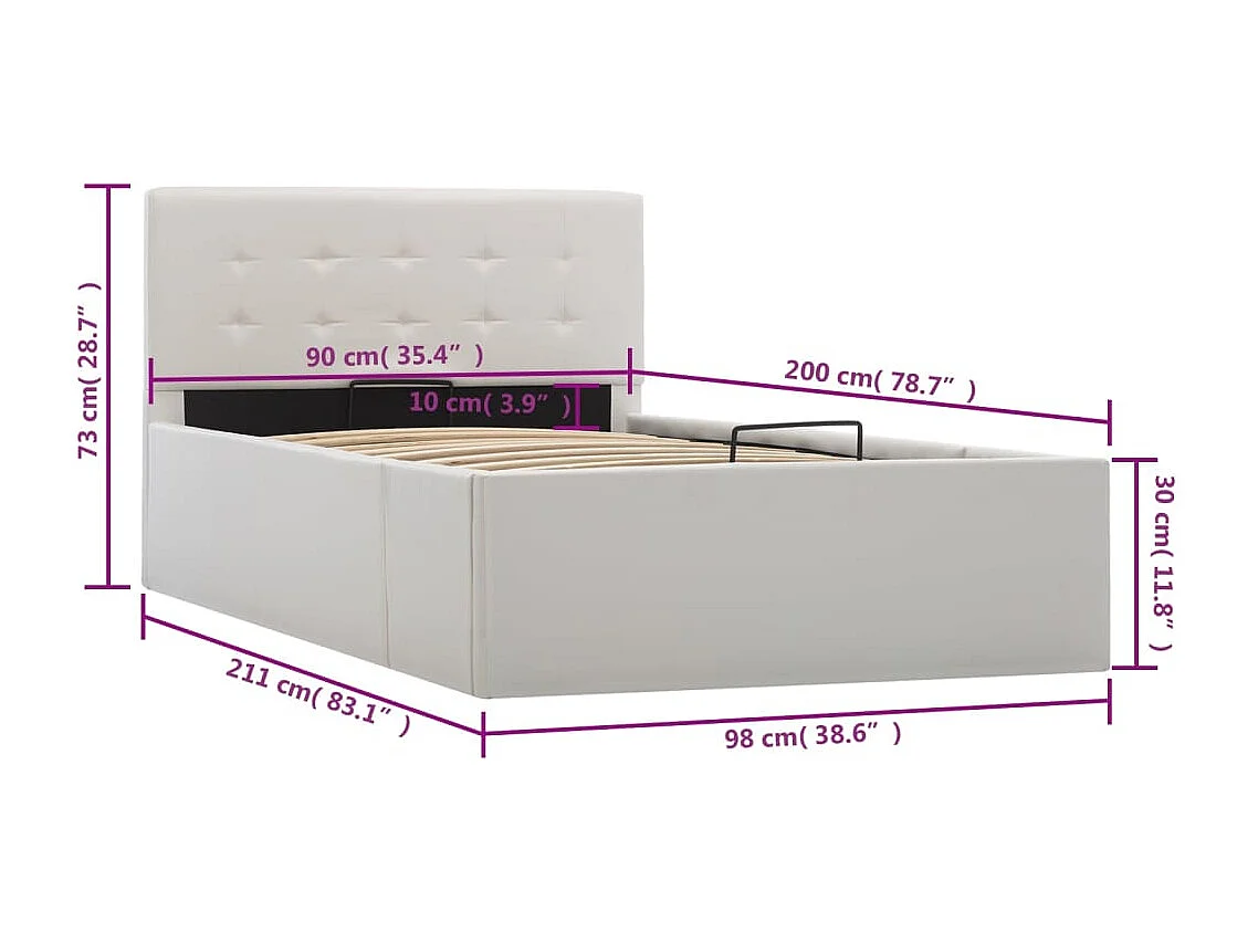 Giroletto con Contenitore Idraulico Bianco Similpelle 90x200cm