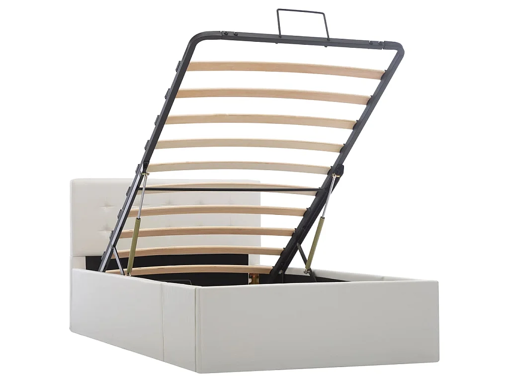 Cama hidráulica c/ arrumação 90x200cm couro artificial branco