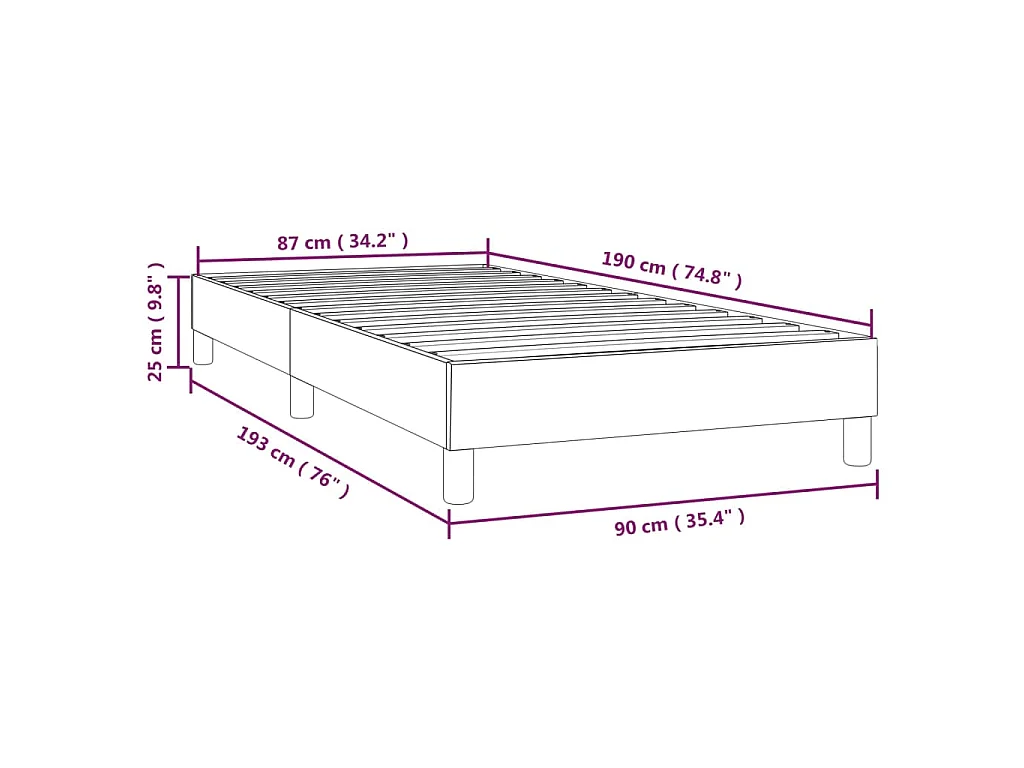 Cadre de lit à lattes bleu 90x190 cm tissu