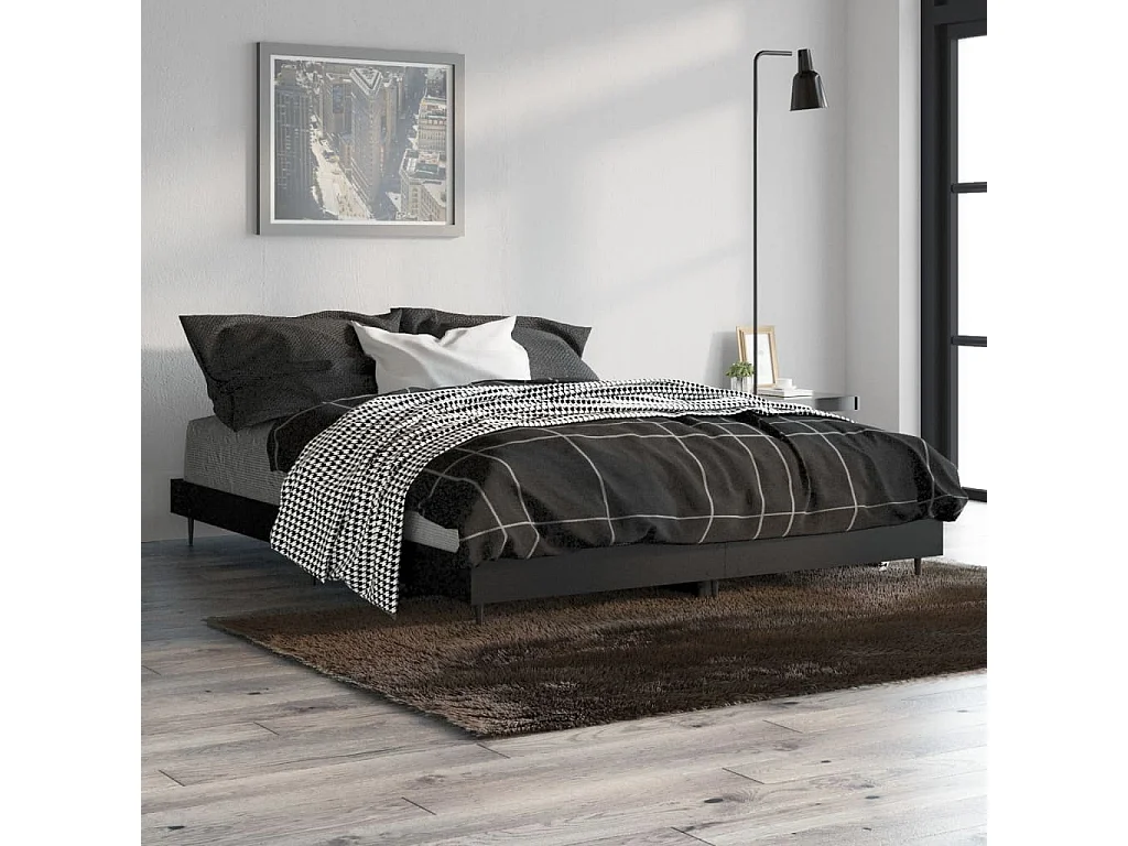 Cadre de lit sans matelas noir 140x190 cm bois d'ingénierie