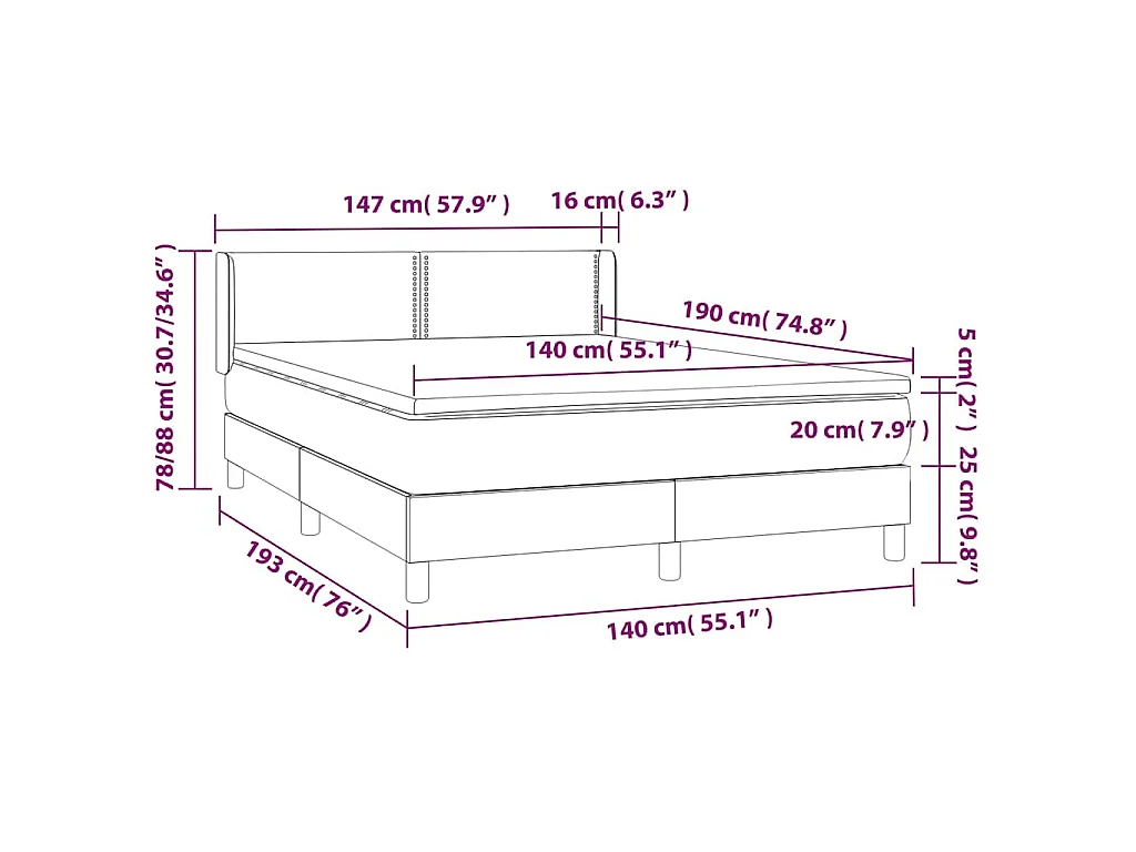 Boxspring met matras stof lichtgrijs 140x190 cm