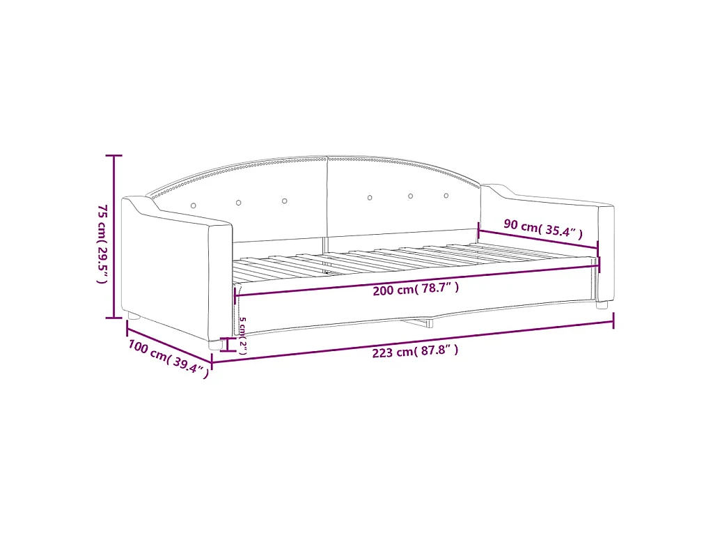 Tagesbett Hellgrau 90x200 cm Stoff