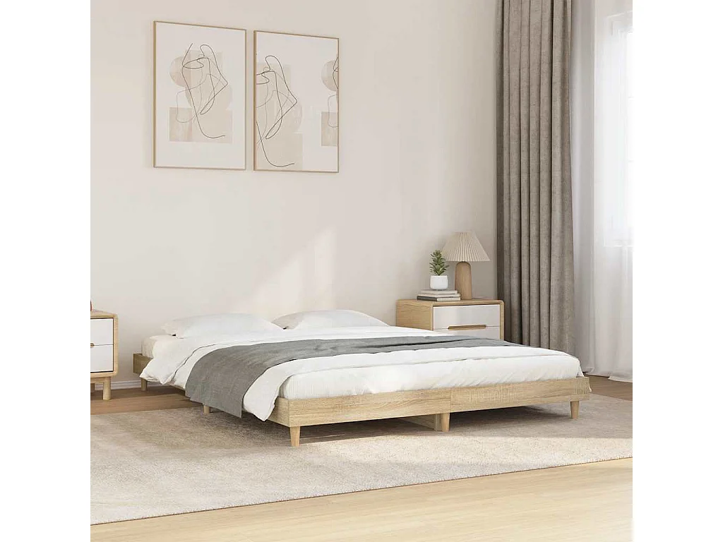 Bedframe bewerkt hout sonoma eikenkleurig 135x190 cm