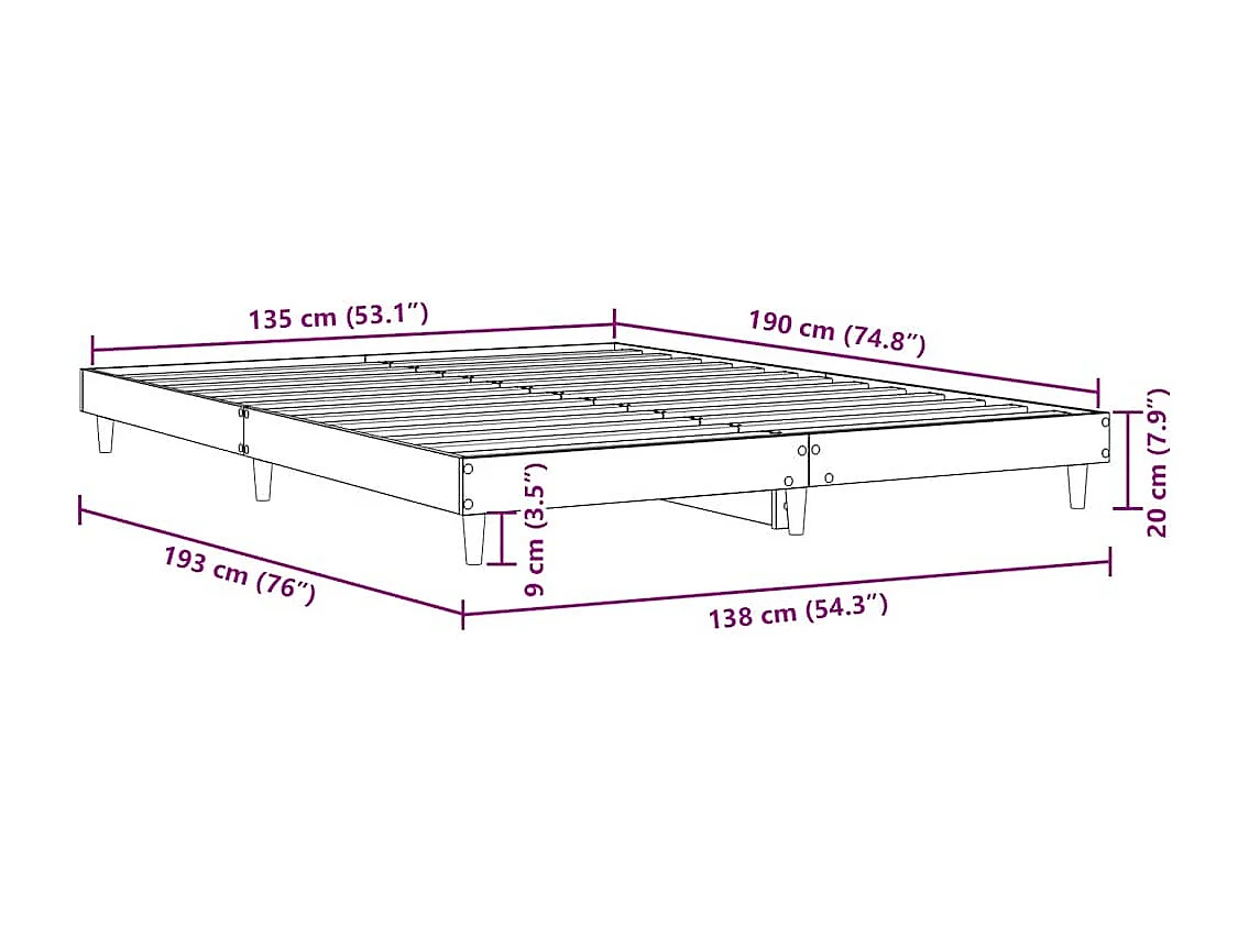 Bedframe bewerkt hout sonoma eikenkleurig 135x190 cm