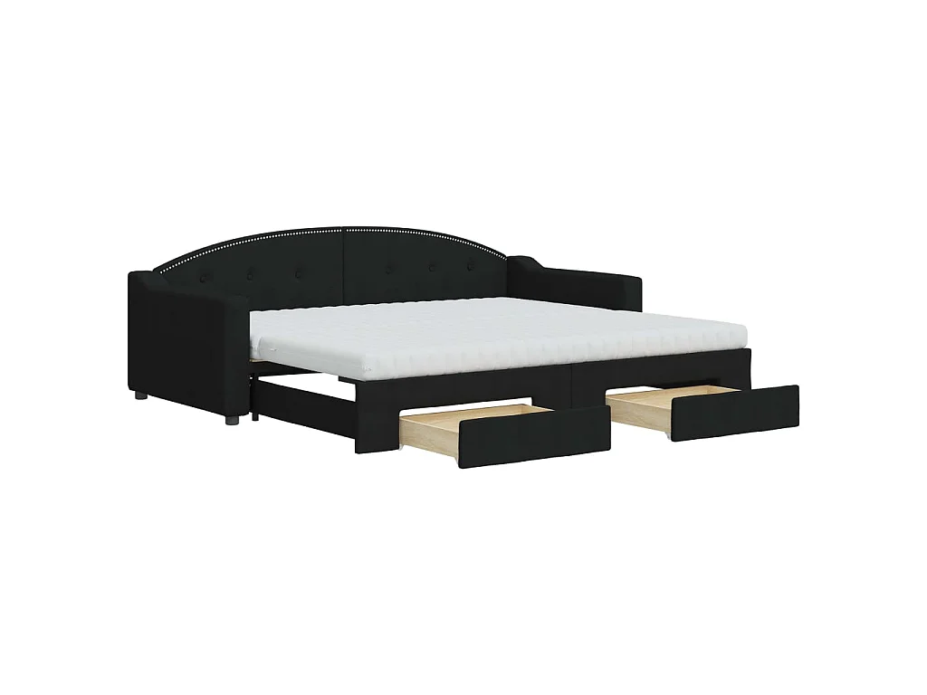 Divano Letto Estraibile con Cassetti Nero 90x200 cm in Tessuto