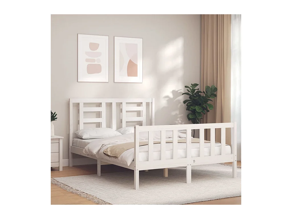 Bedframe met hoofdbord massief hout wit